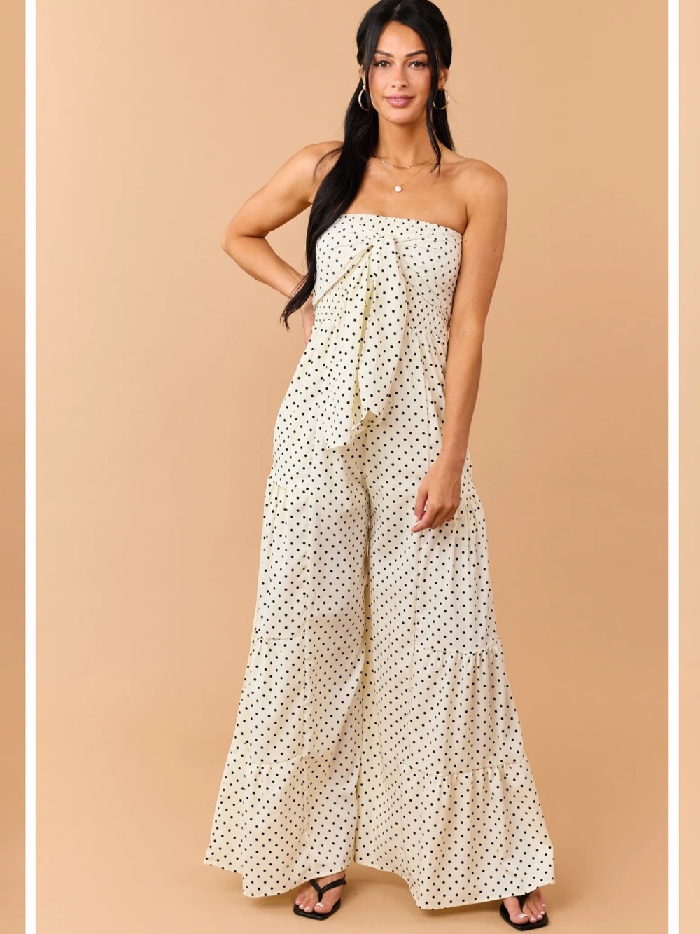 NWOT Cream Polka Dot Strapless Front Tie Jumpsuit Sz: XL - Picture 3 of 16